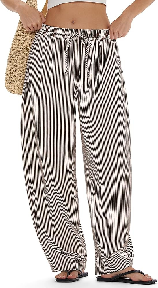 MOOSLOVER Women Linen Lightweight Barrel Pants Drawstring Comfort Casual Lounge Pants Baggy Loose... | Amazon (US)