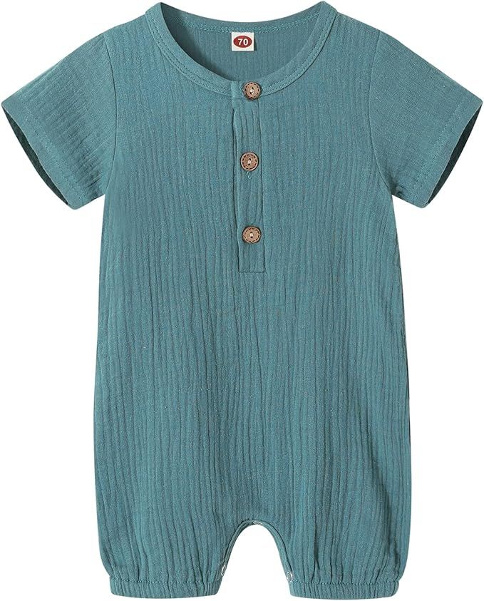 Infant Baby Girl Boy Jumpsuit Cotton Linen Romper Short Sleeve One-Piece Bodysuit Infant Summer C... | Amazon (US)