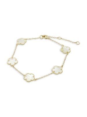 Clover 14K Goldplated & Mother of Pearl Charm Bracelet | Saks Fifth Avenue OFF 5TH (Pmt risk)
