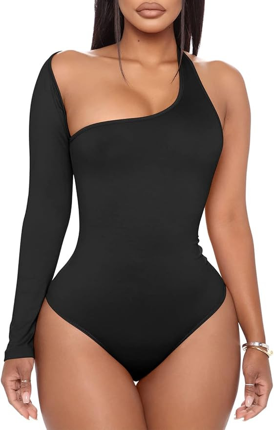 TOB Women's Sexy Bodycon One Sleeve Backless Party Bodysuit Shirts | Amazon (US)