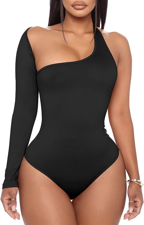 TOB Women's Sexy Bodycon One Sleeve Backless Party Bodysuit Shirts | Amazon (US)
