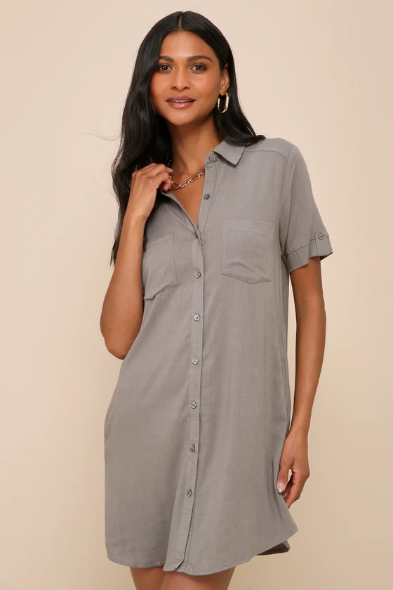 Oxford Comma Olive Green Shirt Dress | Lulus
