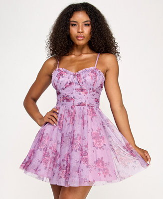 City Studios Juniors' Printed Glitter Tulle Fit & Flare Dress - Macy's | Macy's