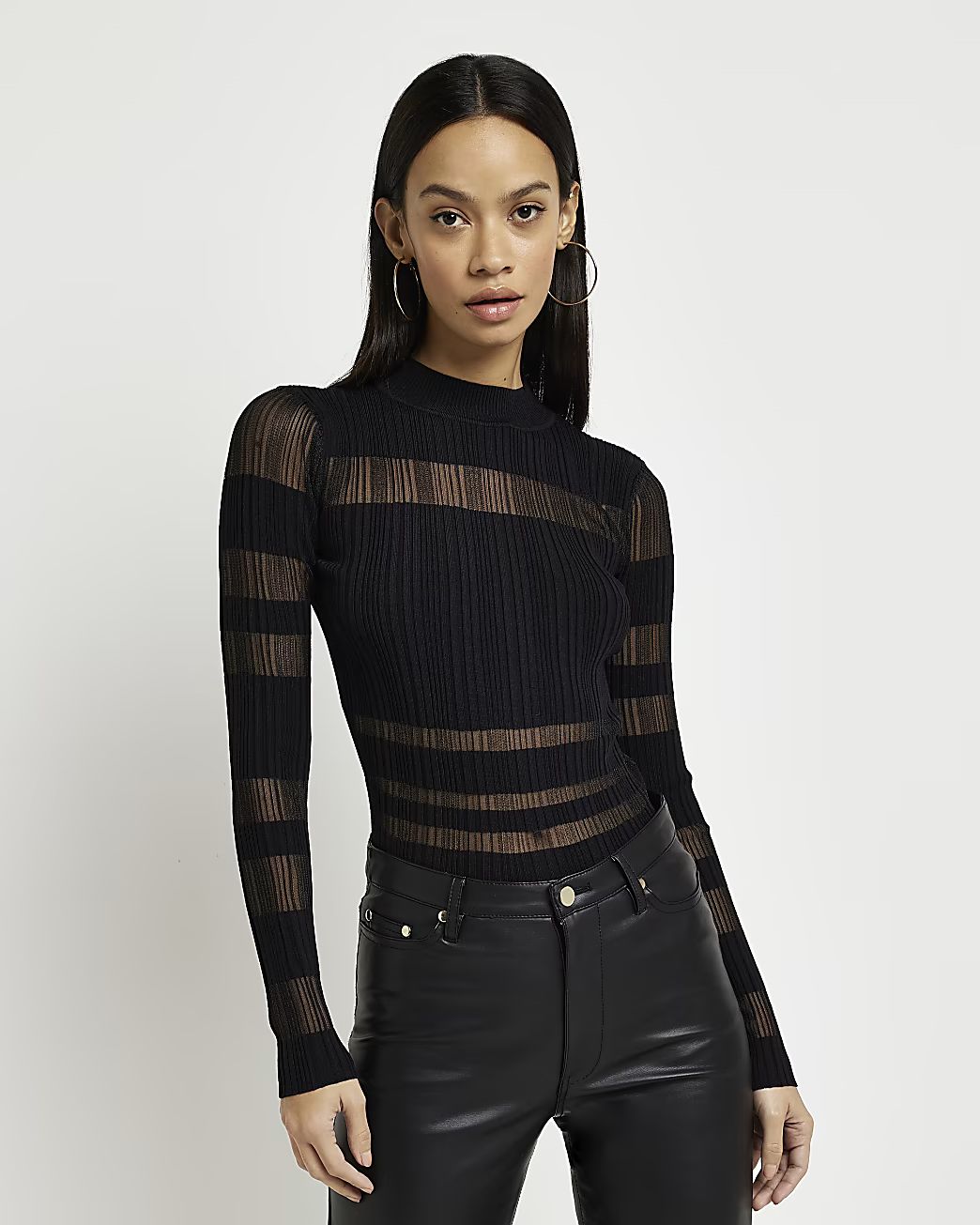 Black stripe long sleeve top | River Island (UK & IE)