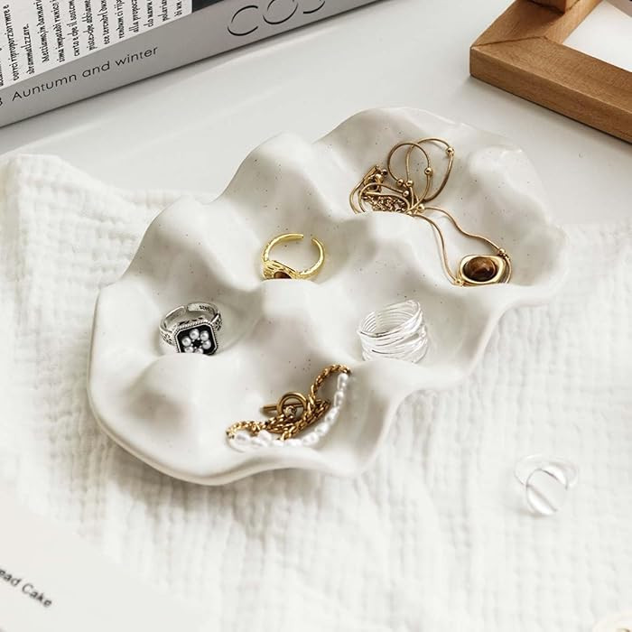 White 6 Grid Jewelry Dish Tray, Vanity Ring Dish Ceramic Jewlery Trays Trinket Ring Holder,Room D... | Amazon (US)