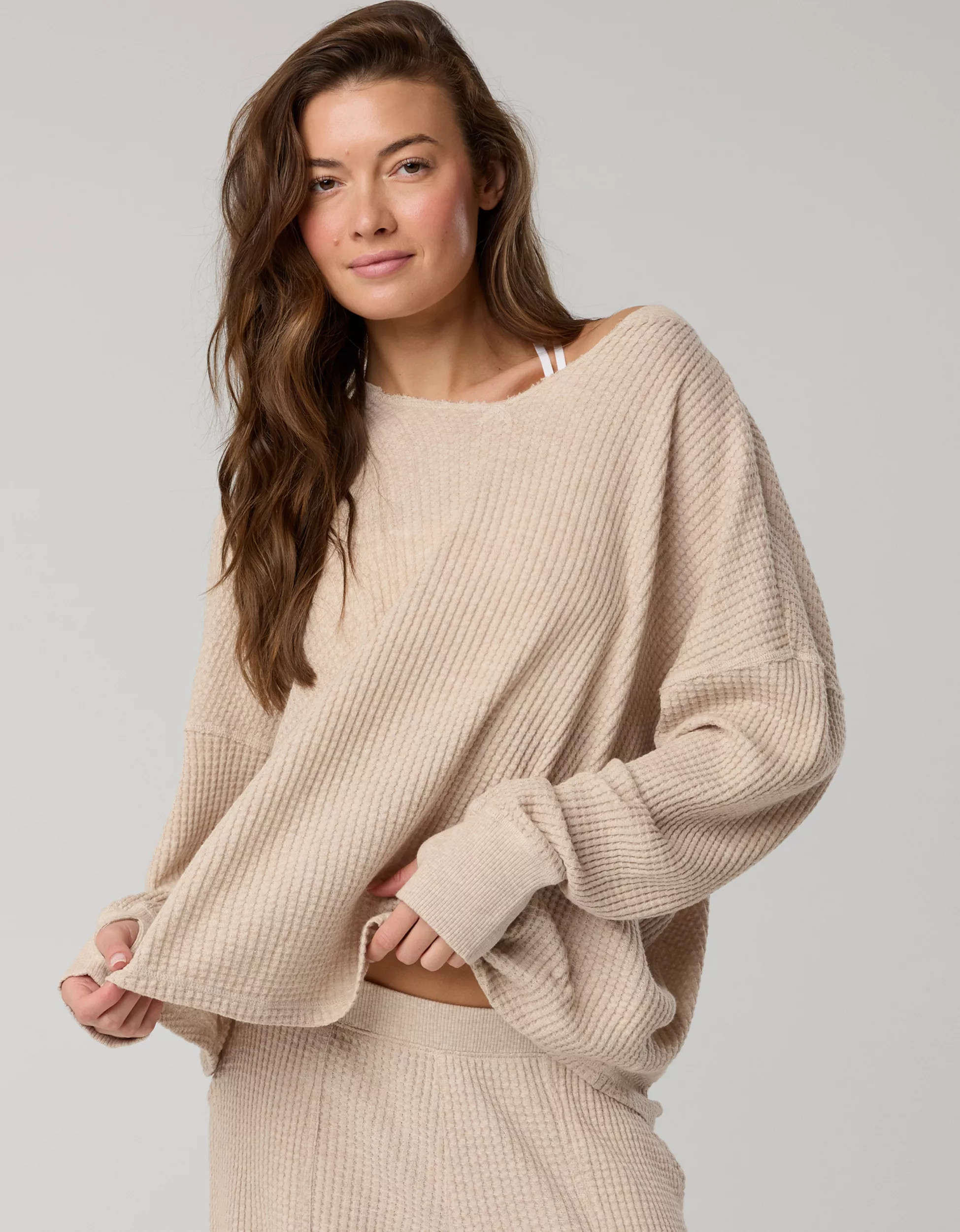 OFFLINE By Aerie Wow! Waffle Notch Neck Long Sleeve T-Shirt | Aerie