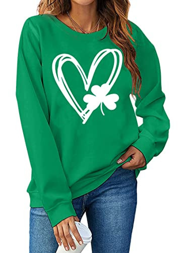 LHBNK St. Patrick's Day Sweatshirt Women Shamrock Heart Shirts Irish Gift Crewneck Casual Loose Fit Tops | Amazon (US)