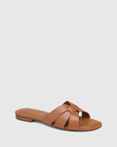 Caroline Dark Cognac Leather Flat Sandal | Wittner