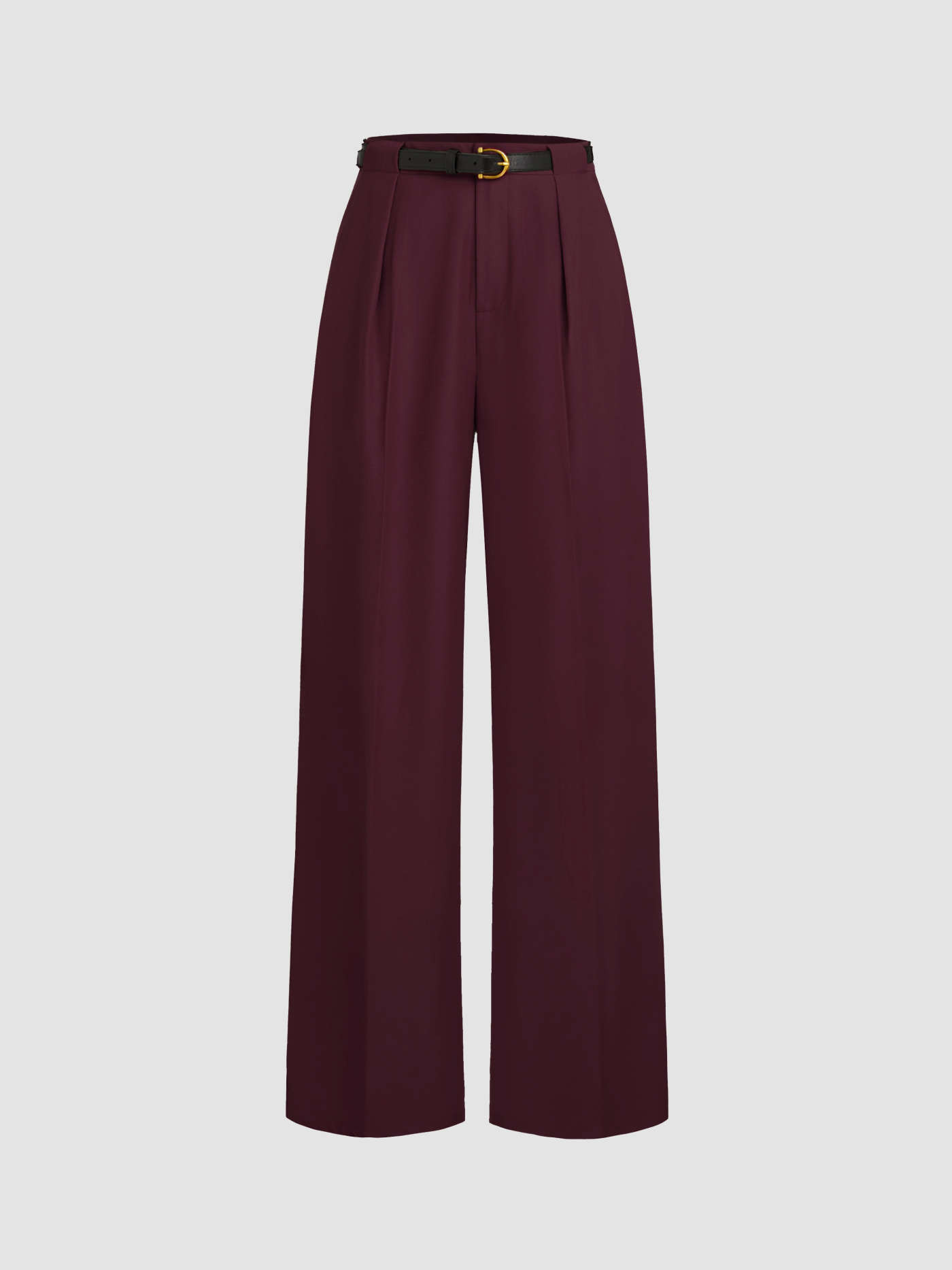 Woven Petite Mid Rise Solid Straight Leg Trousers With Belt For Work | Cider