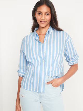 Long-Sleeve Oversized Cropped Striped Boyfriend Shirt for Women | Old Navy (US)