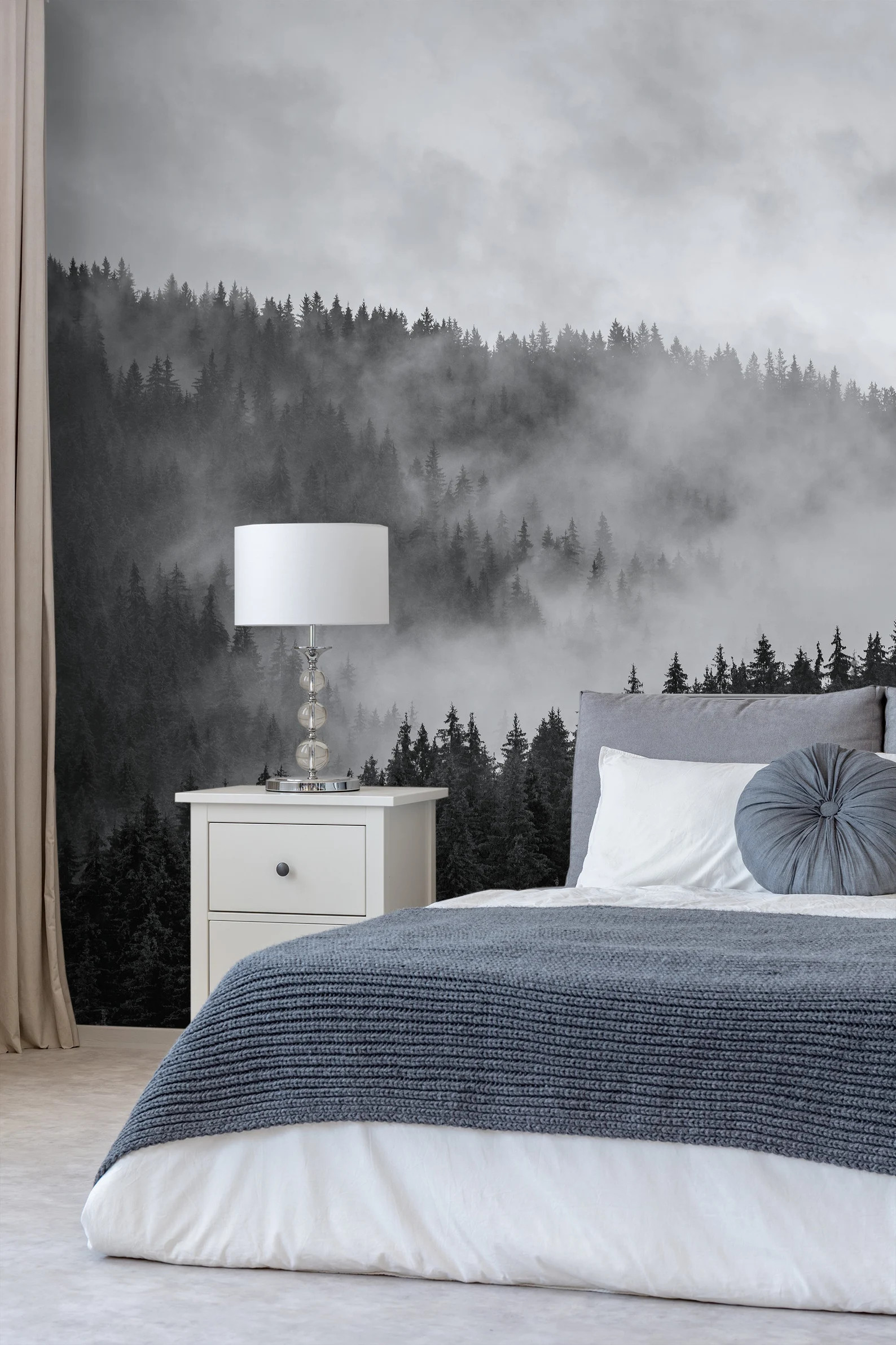 Foggy Mountains Retro Wallpaper, Peel and Stick Vintage Wallpaper, Black and White Photo Wallpape... | Etsy (Global)