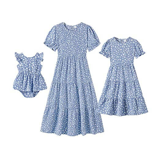IFFEI Mommy and Me Dresses Summer Casual Boho Matching Outfits Ruffle Puff Sleeve High Waist Midi... | Amazon (US)