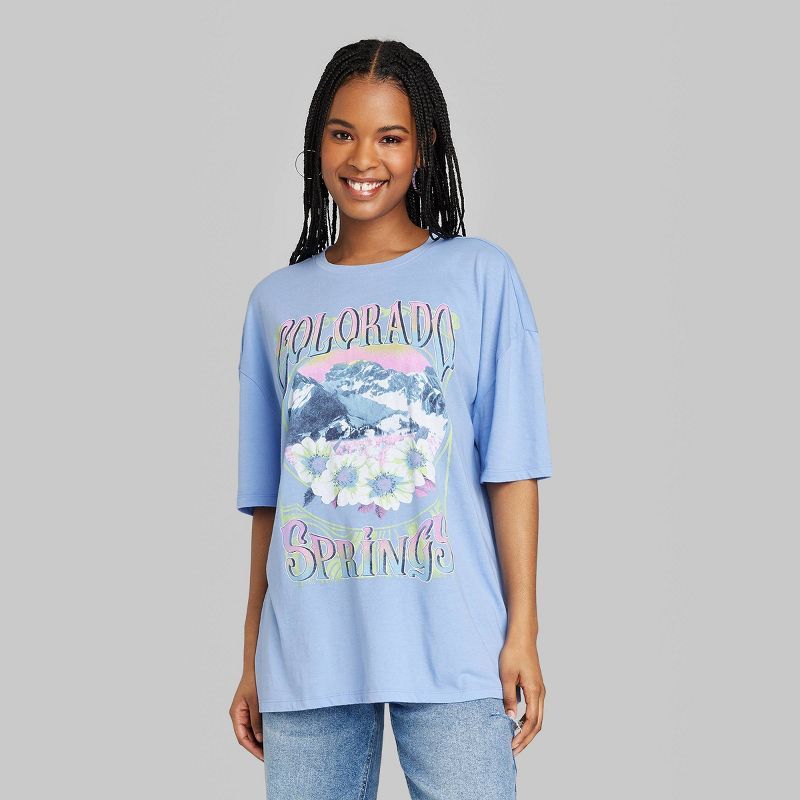 Women's Elbow Sleeve Oversized Graphic T-Shirt - Wild Fable™ Periwinkle Blue XS | Target