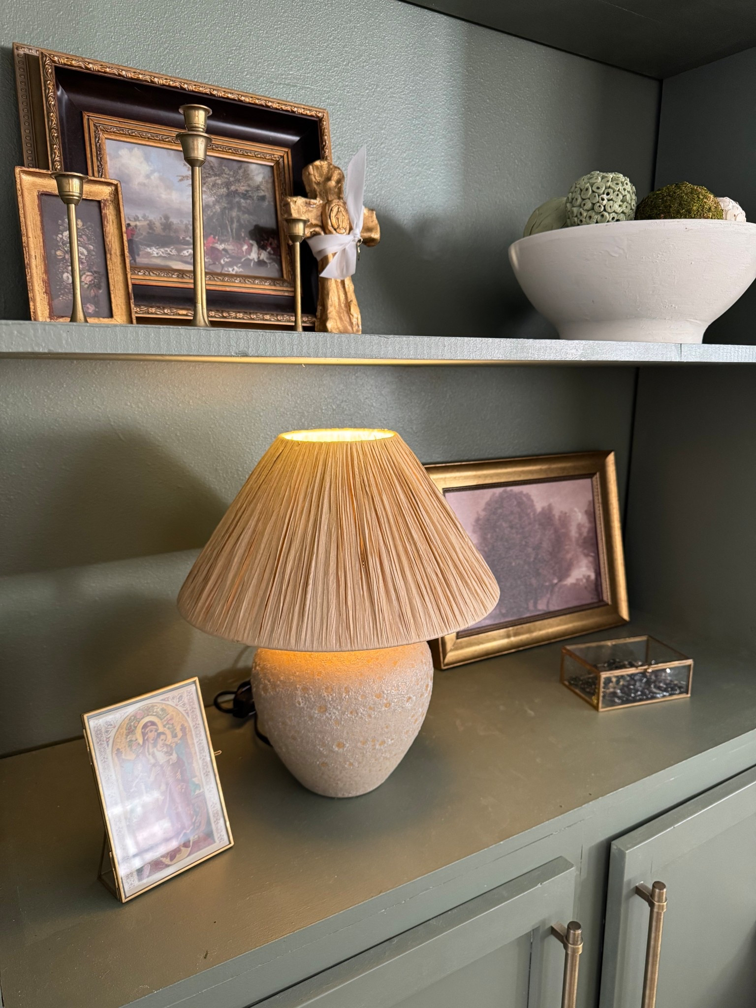 Living the rattan shade on my new lamp. No place to plug in? No problem. I added a rechargeable light bulb so it can stay on this shelf. 

#LTKSaleAlert #LTKHome