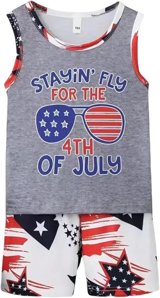 Toddler Boy 4th of July Outfit All American Boy Sleeveless T-shirt Top USA Flag Shorts Boy Indepe... | Amazon (US)