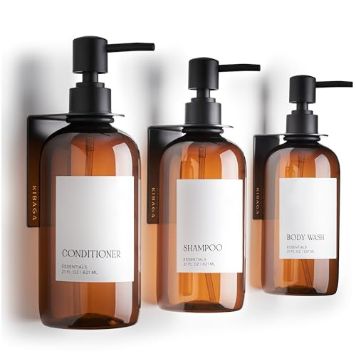 Stylish Shampoo and Conditioner Dispenser Set of 3 for Wall Mount - Modern Drill Free 21oz Shower... | Amazon (US)