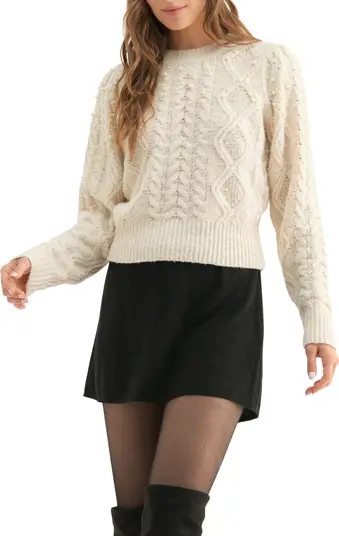 All in Favor Faux Pearl Cable Stitch Sweater | Nordstrom | Nordstrom