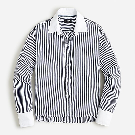 Relaxed-fit cropped cotton poplin shirt in stripe | J. Crew US