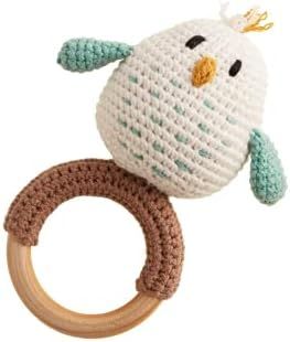Chippi & Co Crochet Teether Wooden Rattle Ring, White Bird Stuffed Animal Plush Baby Newborn Baby... | Amazon (US)