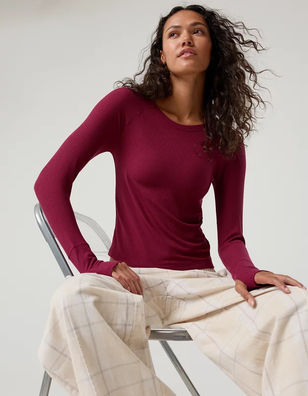 OFFLINE By Aerie Thumbs Up Fitted Ribbed T-Shirt | Aerie