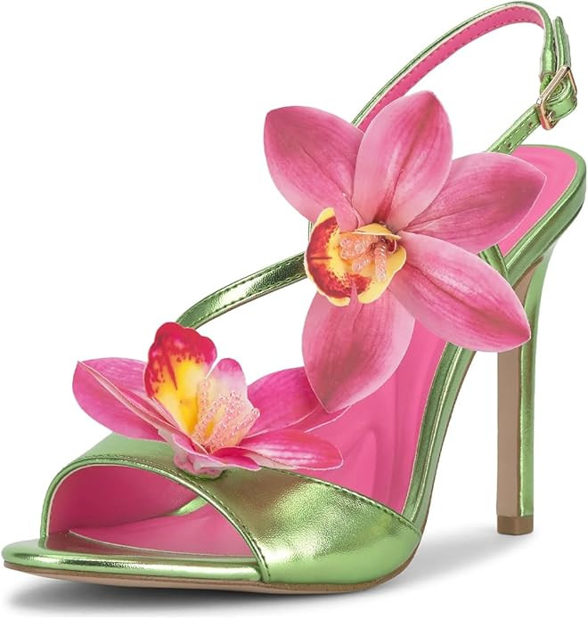 Flower High Heeled Sandals for Women Colorful Floral Open Toe Stiletto Heels Ankle Buckled Fashio... | Amazon (US)