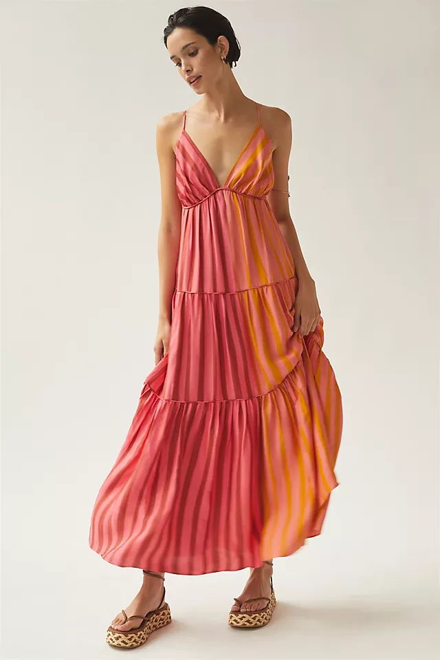 Farm x Anthropologie Deep-V Mixed-Stripe Maxi Dress | Anthropologie (US)