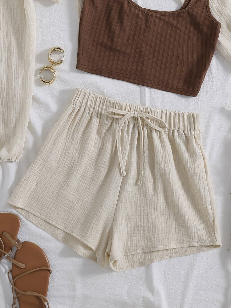 SHEIN EZwear Plus Tie Waist Wide Leg Shorts | SHEIN