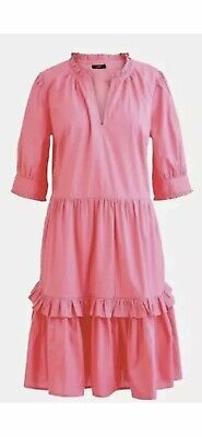 NWT J Crew Ruffleneck Tiered Popover Dress In Brilliant Azalea (Pink) | eBay US
