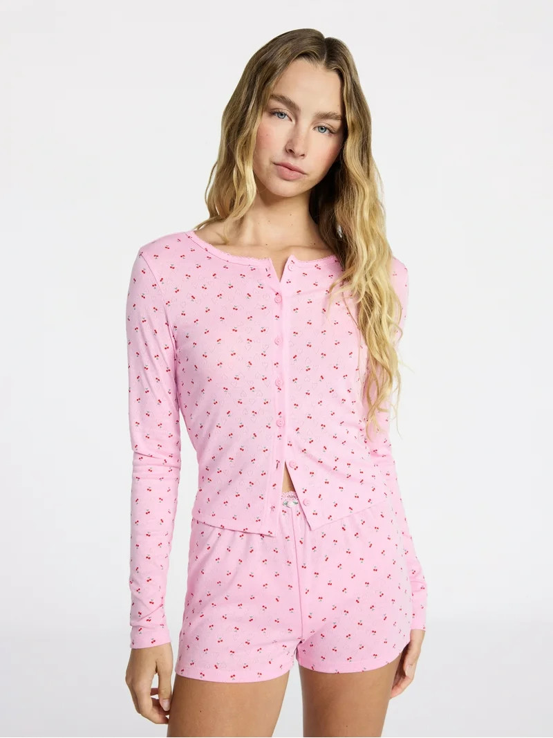 No Boundaries Sleep Pointelle Knit Cardigan, Women’s XXS-3X | Walmart (US)