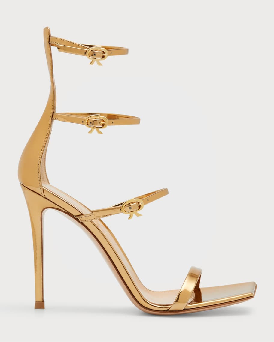 Gianvito Rossi Uptown Metallic Triple-Buckle Sandals | Neiman Marcus
