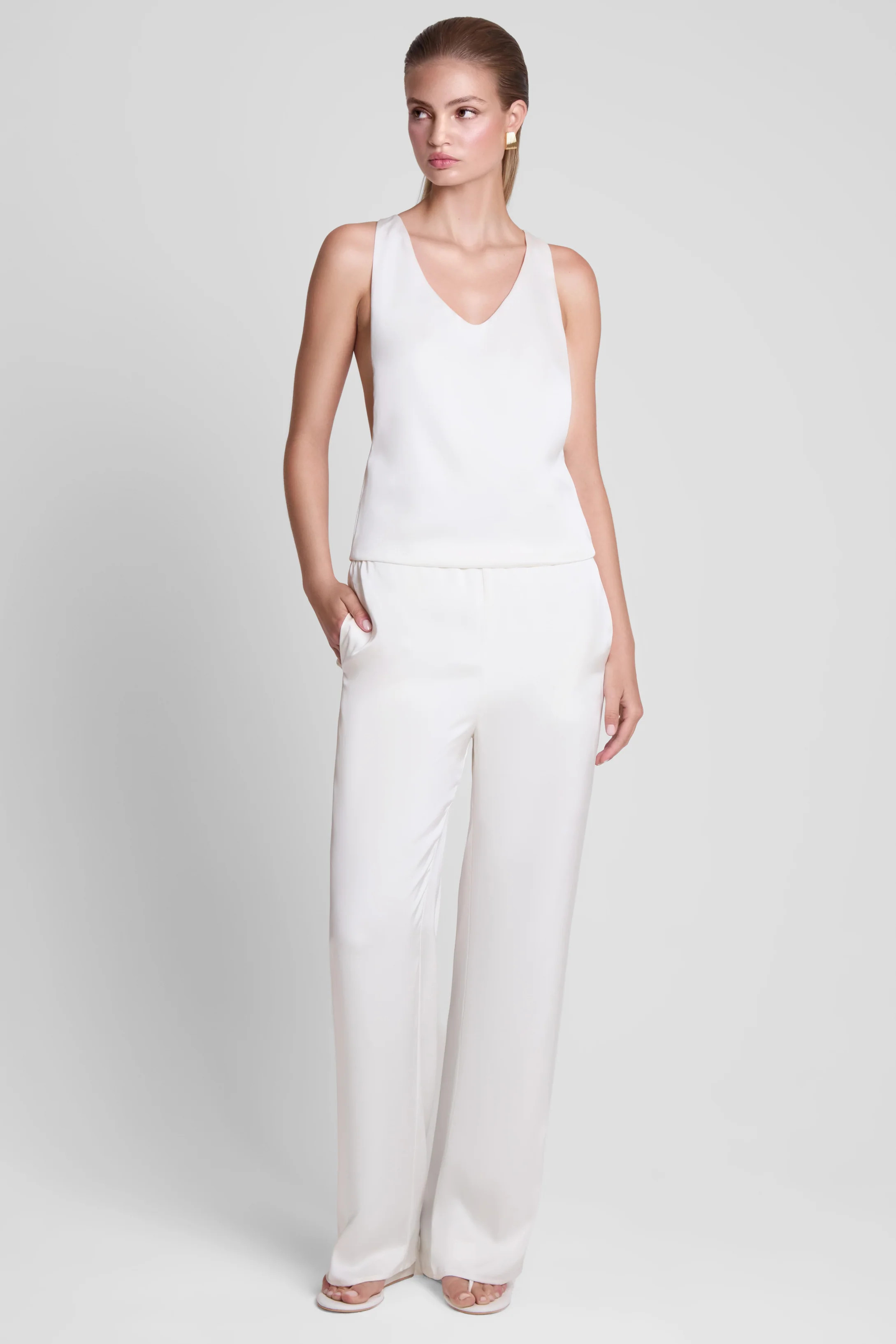 Suri Satin Racerback Top - White | LEAU (US)