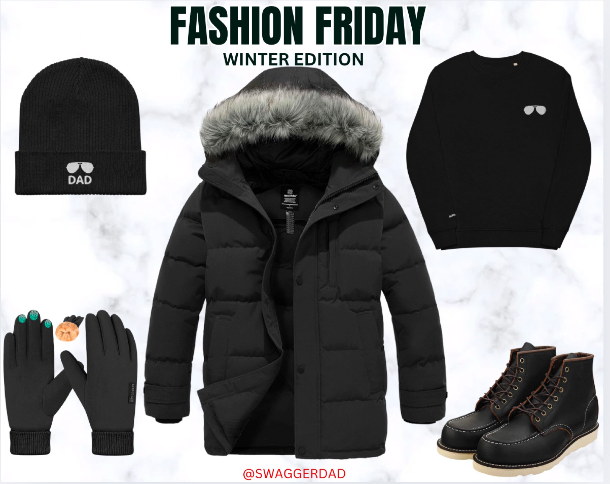 🔥 SD Fashion Friday: Winter Edition 🔥

Slide 1: All-Black Everything
We’re keeping it sleek and timeless. Pair the classic SD beanie and crewneck with a black coat, gloves, and Red Wing boots for that effortless, dad-on-the-go swag. The ultimate combo of style and practicality for those crisp winter days.

Slide 2: Frost Green Vibes
Step into the season with a pop of icy coolness. Rock the SD beanie and crewneck in frost green, layered under a matching coat with Eddie Bauer gloves and Timberland construction boots. A fresh look that turns heads while keeping you warm.

💥 Which vibe are you rocking this winter? Black-out classic or frost green freshness? Let us know below! ⬇️

Want these looks? Click the link in bio and shop the SD LTK now! Stay fresh, stay dad. 👊

#Swaggerdad #SDFashionFriday #DadStyle #WinterFits #StayWarmStayFresh