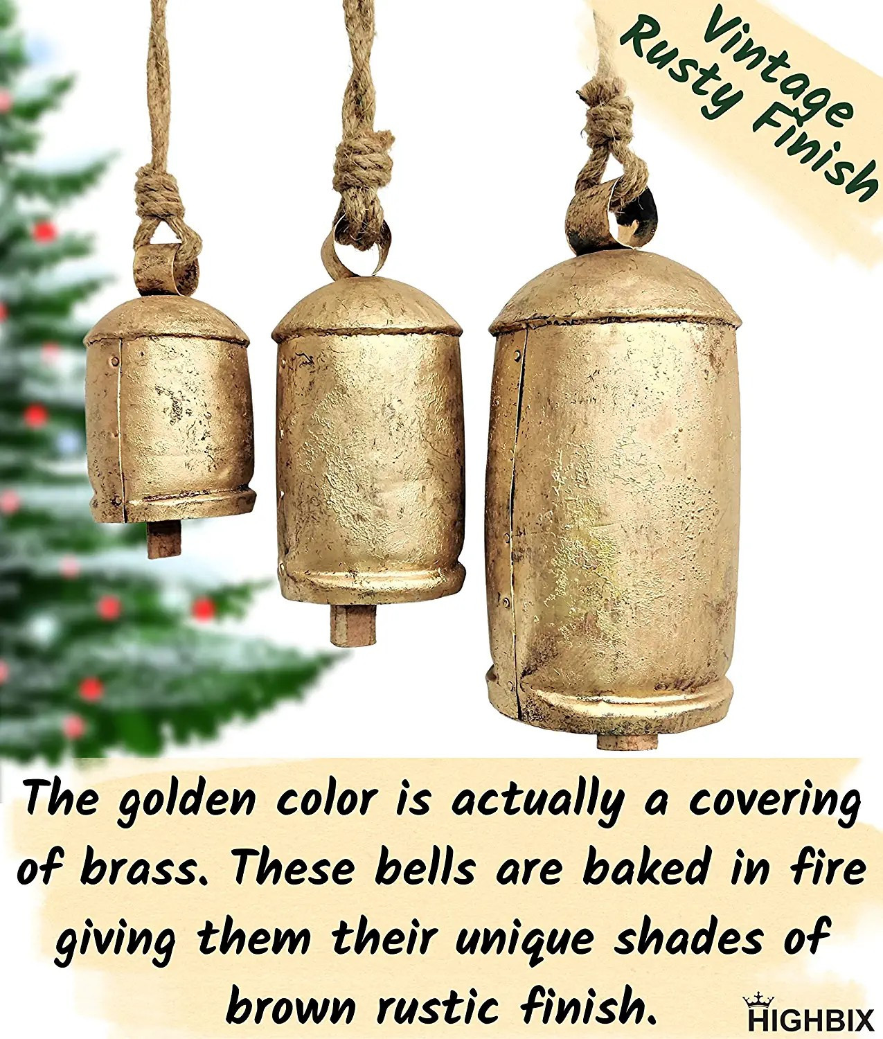 Amazon.com: HIGHBIX Set of 3 Giant Harmony Cow Bells Huge Vintage Handmade Rustic Lucky Christmas... | Amazon (US)
