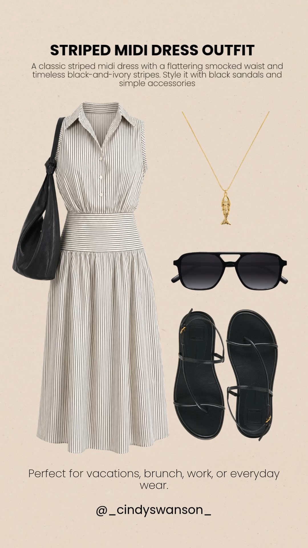 This striped midi dress is effortlessly chic and so easy to wear. The flattering smocked waist creates a beautiful silhouette, while the classic black-and-ivory stripes make it a timeless piece you’ll reach for year after year. Just add simple black accessories for an elevated everyday look.

💡 LTK MADE EASY
❤️ Heart = Support my posts!
🔖 Save = Get sale & restock alerts
📋 Lists = Keep favorites organized
📲 Share = Send lists and products to a friend. Hello, Christmas List!
💬 Comment = Ask me anything about what I’m wearing.:-) 

 #LTKootd #LTKOver40 #LTKSaleAlert