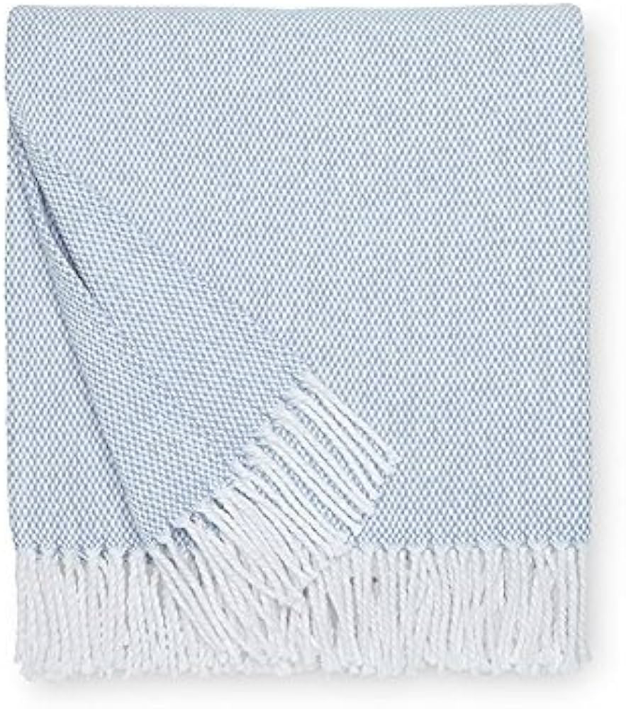 Sferra Terzo 100% Brushed Cotton Throw - Ocean/White | Amazon (US)