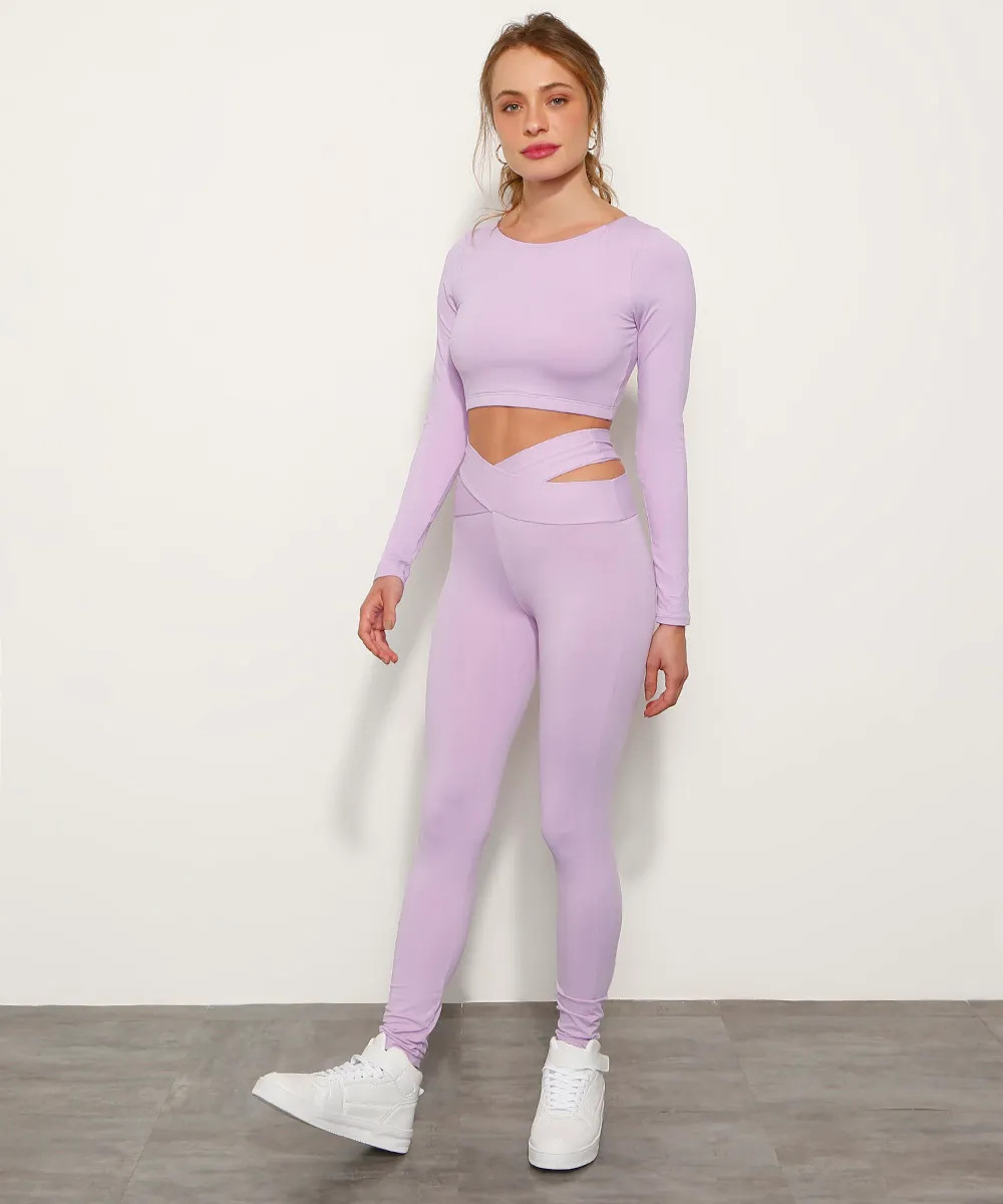 Calça Legging Cós Cruzado com Vazado e Proteção UV Mindset Sport Lilás | C&A (BR)