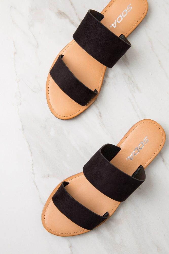 Black Suede Double Strap Slide Sandals | PinkBlush Maternity