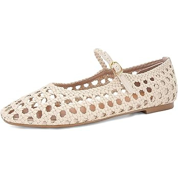 MICIFA Woven Mesh Ballet Flats for Women Round Toe Mary Jane Flats Buckle Strap Ballerina Flats C... | Amazon (US)
