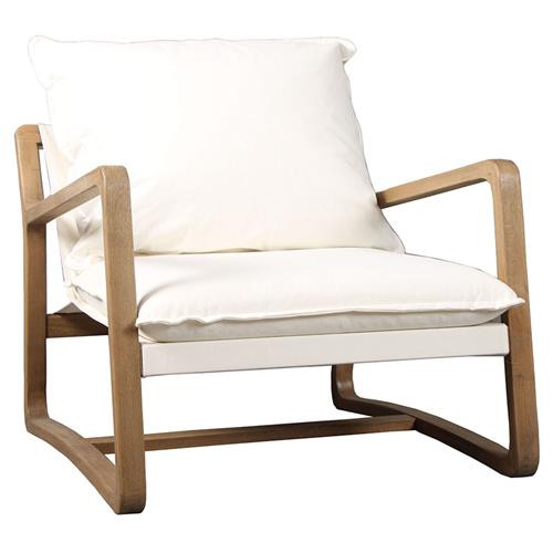 Clyde Rustic Lodge Brown Oak Wood White Performance Seat Back Occasional Chair | Kathy Kuo Home