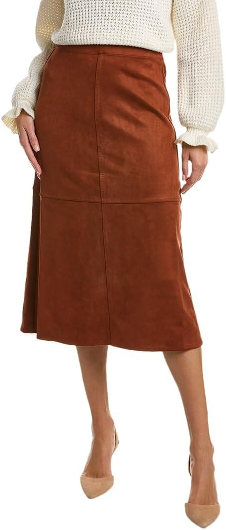 Max Studio Women's Faux Suede Elastic High Waisted Casual A-Line Midi Skirt | Amazon (US)