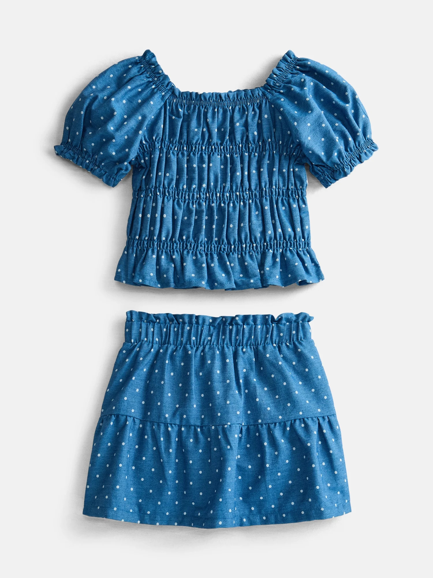 Wonder Nation Toddler Girls Puff Sleeve Cotton Top and Skirt Set, 2 Piece, Sizes 12M- 5T | Walmart (US)