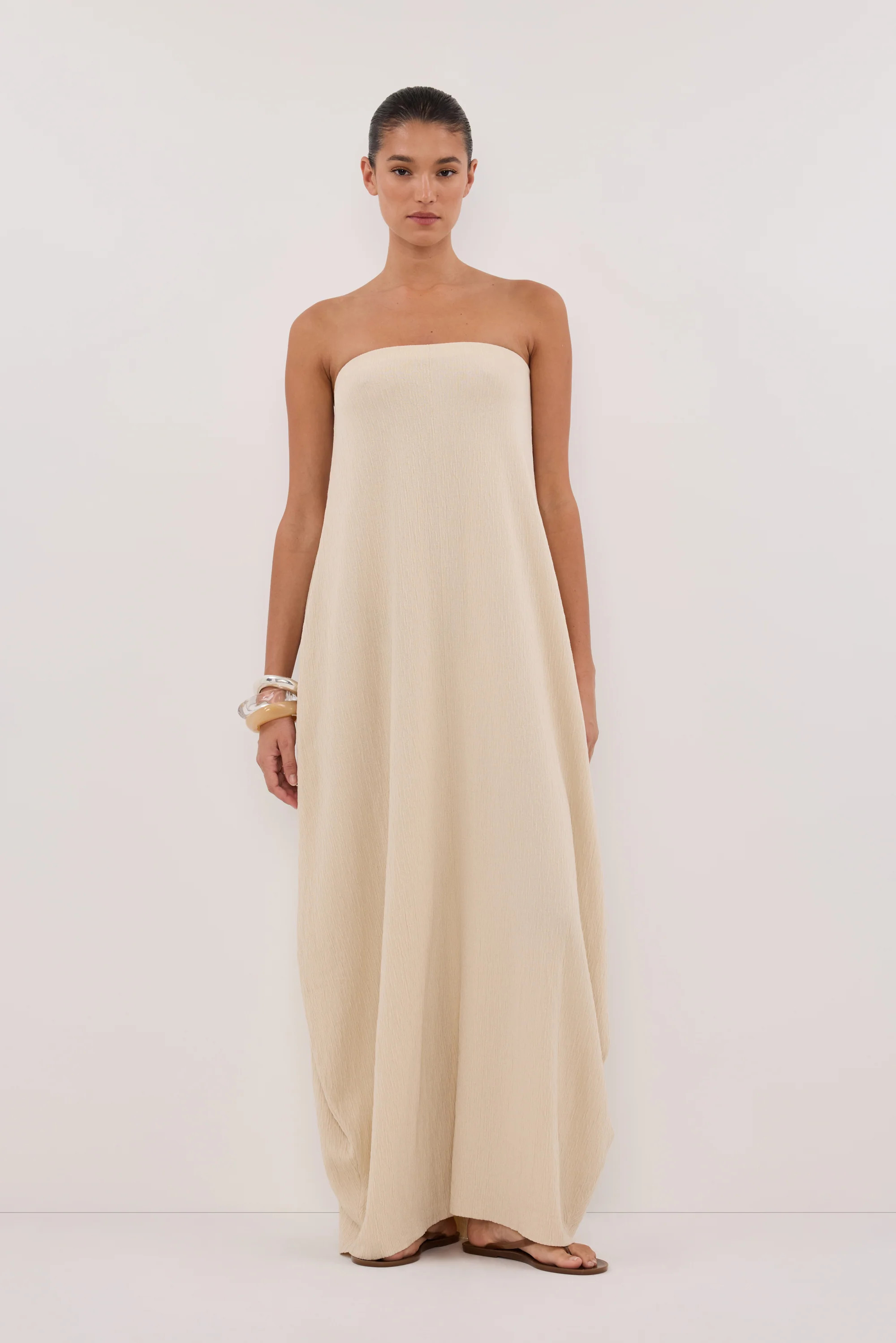 ALIAS NATURAL TEXTURED KNIT STRAPLESS MIDI DRESS | DISSH