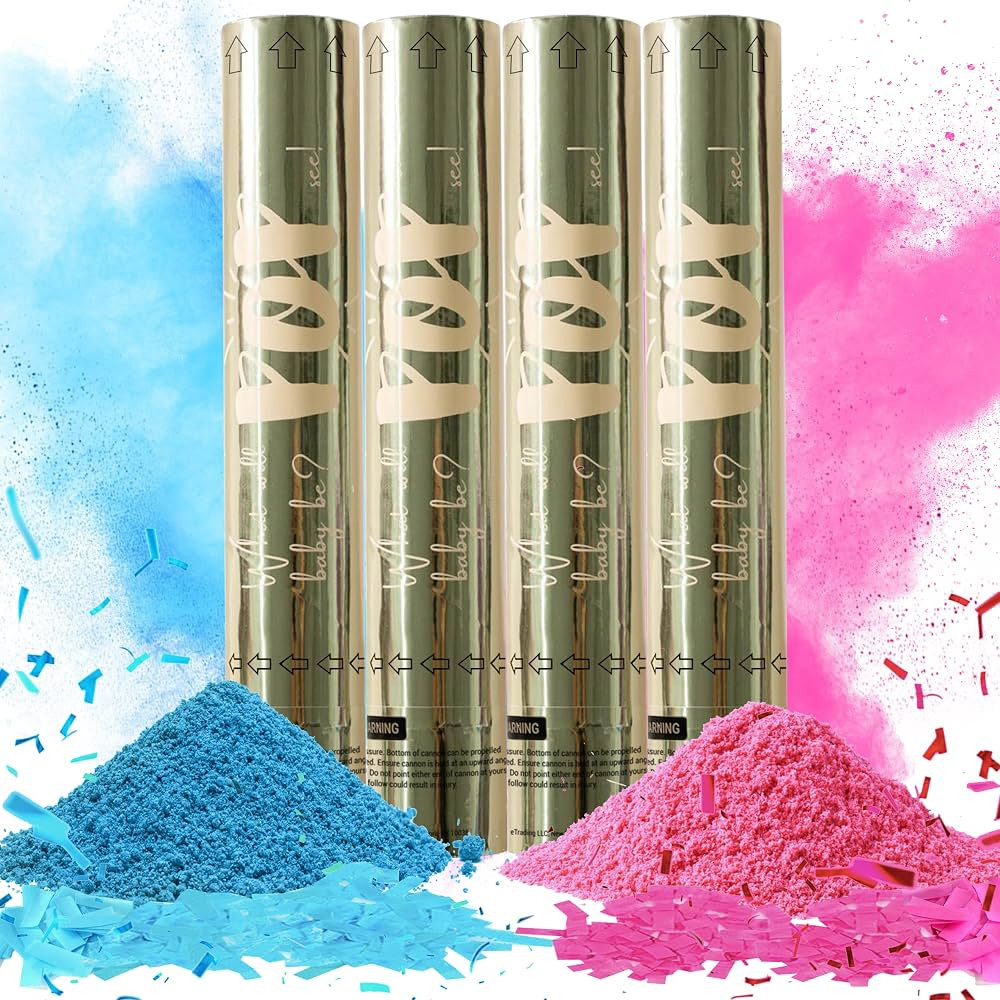 Revealations Gender Reveal Confetti Powder Cannon - Set of 4 Mixed (2 Blue 2 Pink) Party Supplies... | Amazon (US)