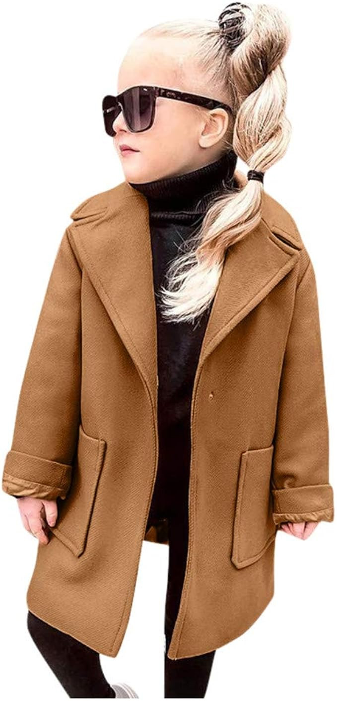 Toimothcn Toddler Baby Girls Pea Coat Winter Long Sleeve Solid Windproof Warm Parka Coat Outwear | Amazon (US)