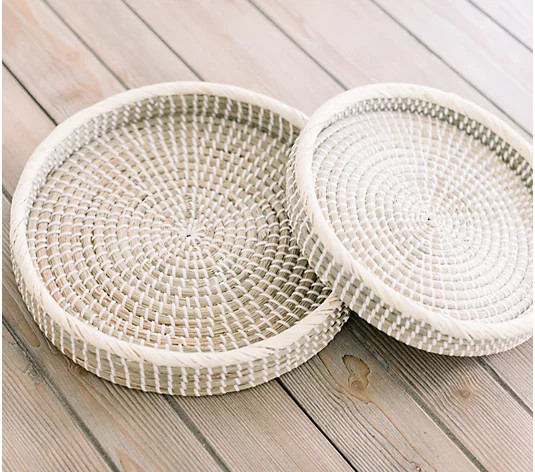 Set of 2 Seagrass Round Decor Trays by Lauren McBride - QVC.com | QVC