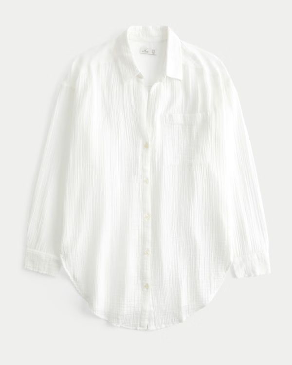 Button-Up Gauze Shirt Dress | Hollister (US)