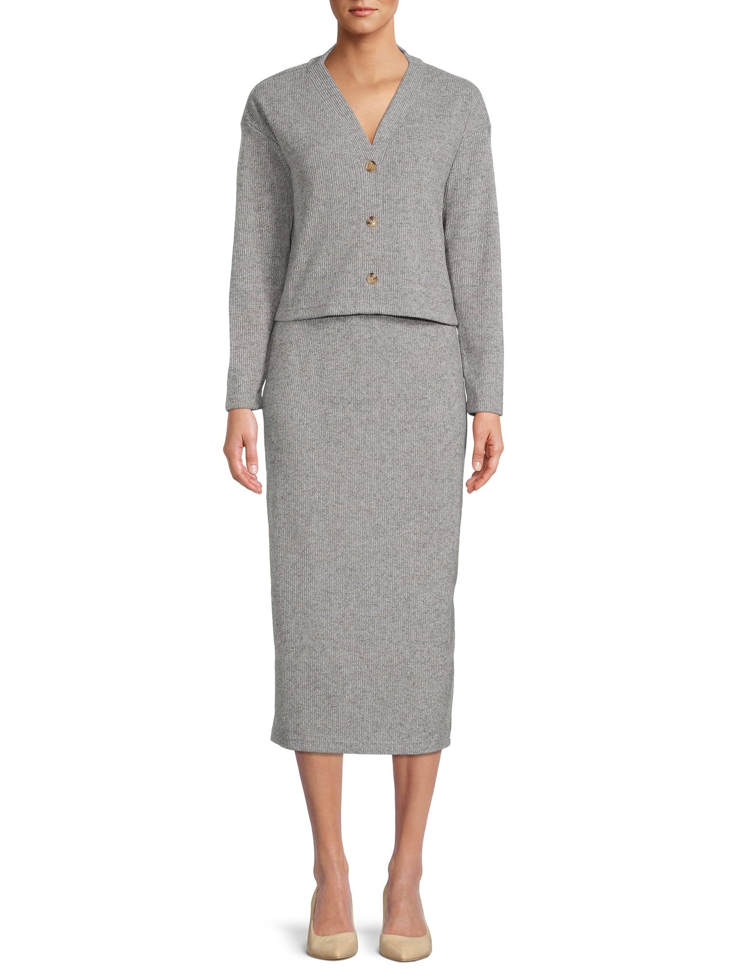 Time and Tru Women's Cardigan and Skirt, 2-Piece Set | Walmart (US)