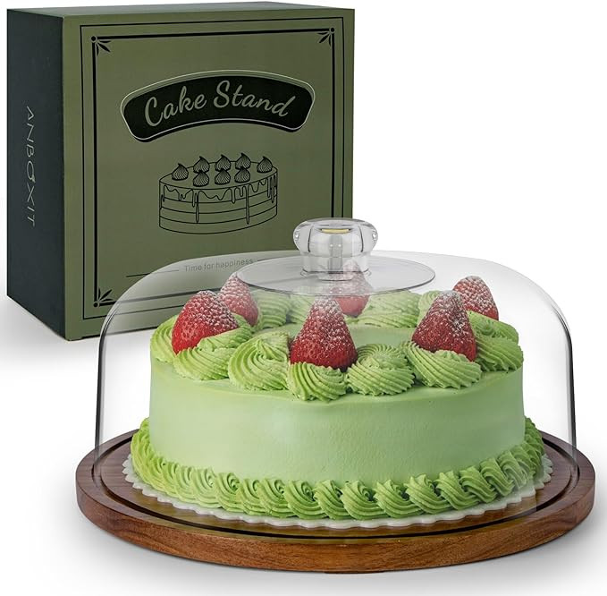 Cake Stand with Dome Lid, Acacia Wood Cake Plate with Cover, Wooden Cake Display Stand with Acryl... | Amazon (US)
