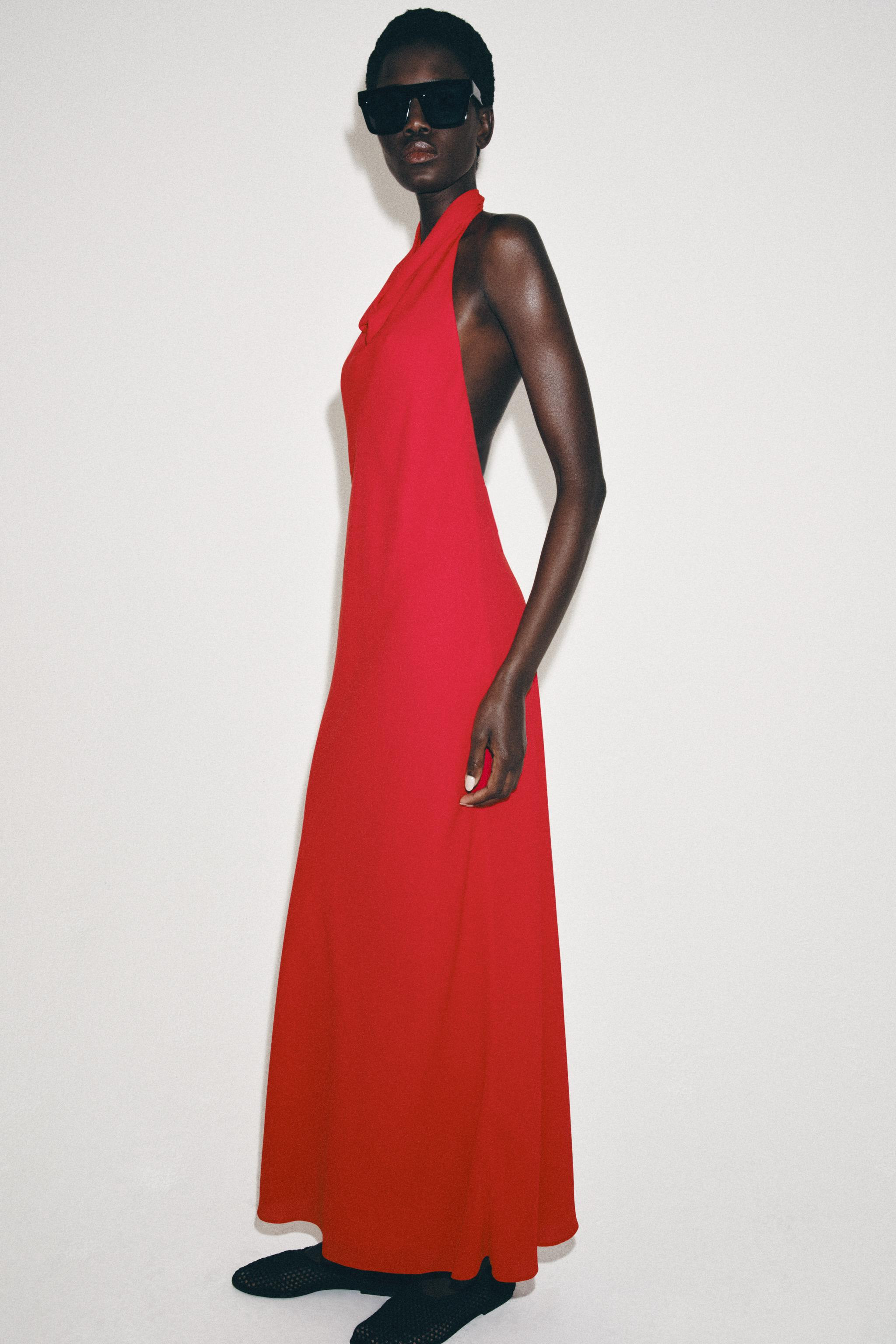 ZARA WOMAN COLLECTIONMidi dress with a high halter neck and open back. Flared hem. Back button cl... | Zara US