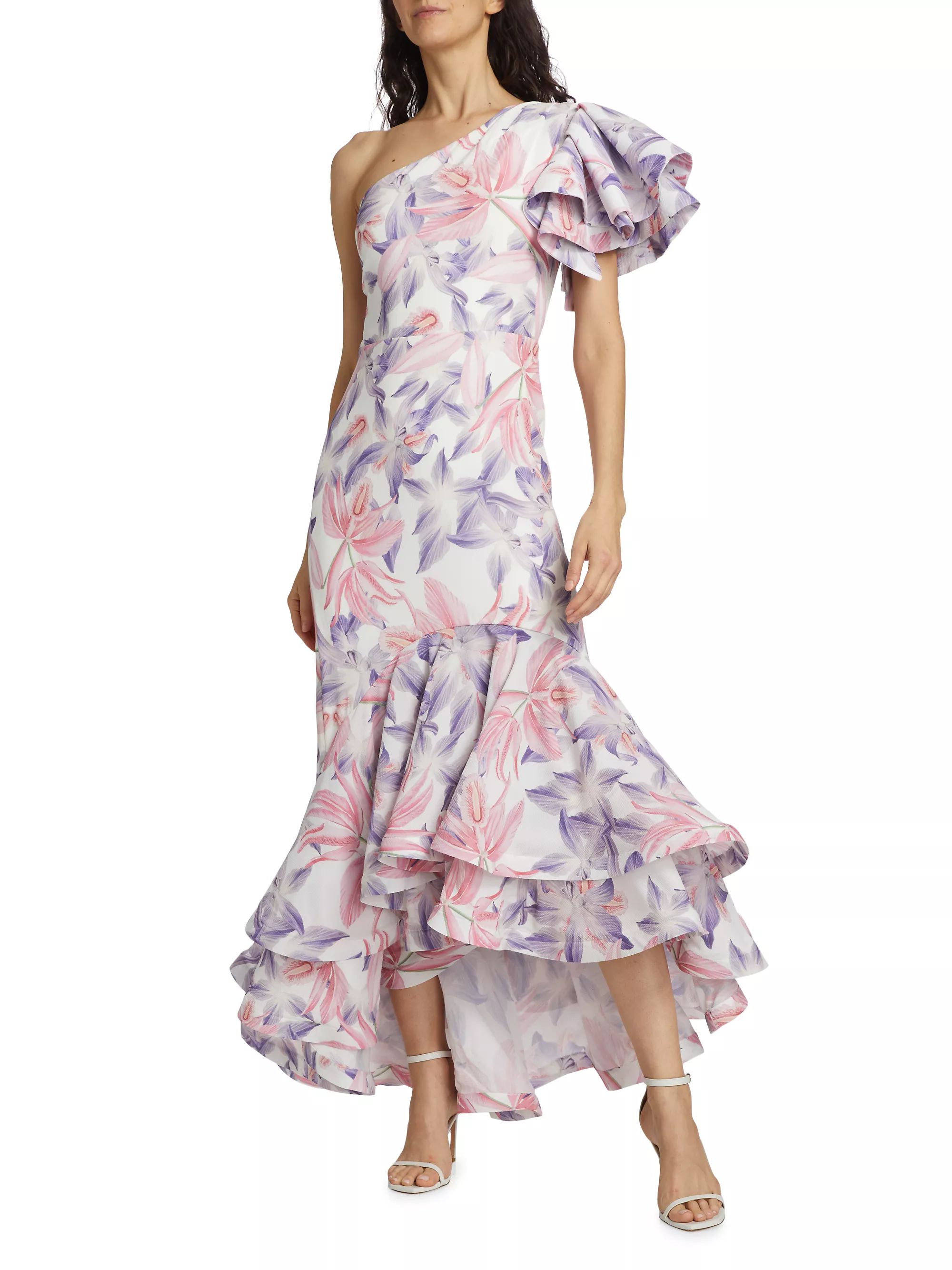 Corocora Ruffled Floral One-Shoulder Maxi Dress | Saks Fifth Avenue